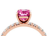 Rose gold Emerald Cut Pink Sapphire Pavé Solitaire Ring with Round Band and Prong Setting_16