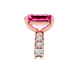 Rose gold Emerald Cut Pink Sapphire Pavé Solitaire Ring with Round Band and Prong Setting_17