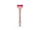 Rose gold Emerald Cut Pink Sapphire Pavé Solitaire Ring with Round Band and Prong Setting_26