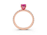 Rose gold Emerald Cut Pink Sapphire Pavé Solitaire Ring with Round Band and Prong Setting_27