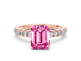 Rose gold Emerald Cut Pink Sapphire Pave Band Solitaire Ring with Four-Prong Setting_60
