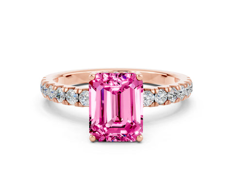 Rose gold Emerald Cut Pink Sapphire Pave Band Solitaire Ring with Four-Prong Setting_60