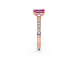 Rose gold Emerald Cut Pink Sapphire Pave Band Solitaire Ring with Four-Prong Setting_62