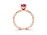 Rose gold Emerald Cut Pink Sapphire Pave Band Solitaire Ring with Four-Prong Setting_63