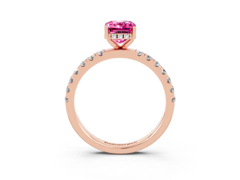Rose gold Emerald Cut Pink Sapphire Pave Band Solitaire Ring with Four-Prong Setting_63