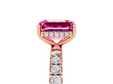 Rose gold Emerald Cut Pink Sapphire Pave Band Solitaire Ring with Four-Prong Setting_65