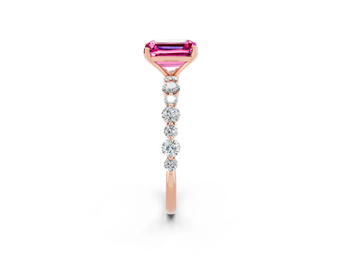 Rose gold Emerald Cut Pink Sapphire Prong Set Engagement Ring with Pavé Band_14