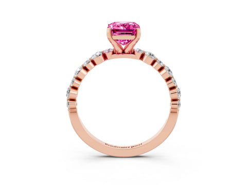 Rose gold Emerald Cut Pink Sapphire Prong Set Engagement Ring with Pavé Band_15