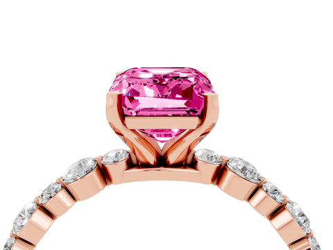 Rose gold Emerald Cut Pink Sapphire Prong Set Engagement Ring with Pavé Band_16