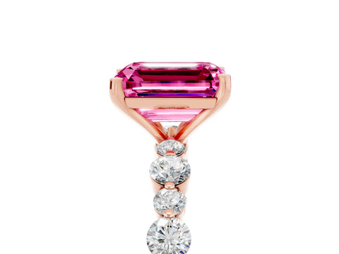 Rose gold Emerald Cut Pink Sapphire Prong Set Engagement Ring with Pavé Band_17