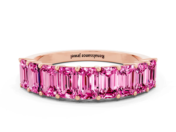 Rose gold Emerald Cut Pink Sapphire Prong-Set Eternity Band