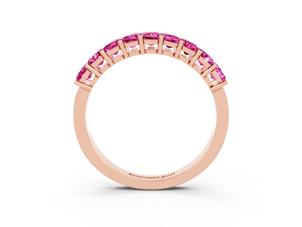 Rose gold Emerald Cut Pink Sapphire Prong-Set Eternity Band