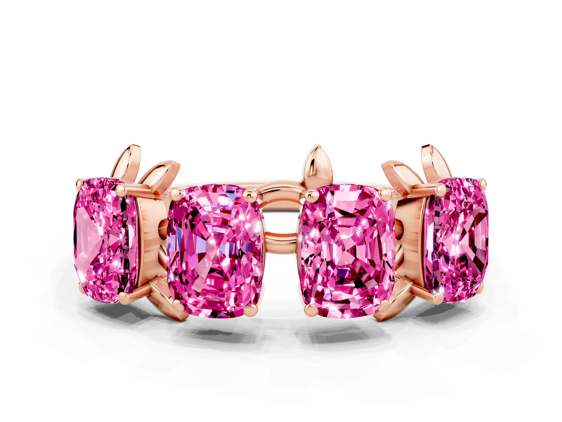 Rose gold Emerald Cut Pink Sapphire Prong-Set Half Eternity Band_30