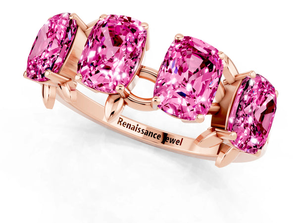 Rose gold Emerald Cut Pink Sapphire Prong-Set Half Eternity Band