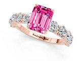 Rose gold Emerald Cut Pink Sapphire Prong Setting with Side Stones on a Pave Band_25