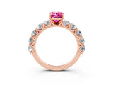 Rose gold Emerald Cut Pink Sapphire Prong Setting with Side Stones on a Pave Band_27