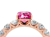 Rose gold Emerald Cut Pink Sapphire Prong Setting with Side Stones on a Pave Band_28