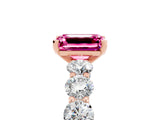 Rose gold Emerald Cut Pink Sapphire Prong Setting with Side Stones on a Pave Band_29