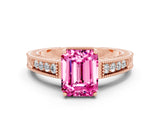 Rose gold Emerald Cut Pink Sapphire Ring with Milgrain Pavé Band and Four-Prong Setting_36