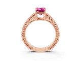 Rose gold Emerald Cut Pink Sapphire Ring with Milgrain Pavé Band and Four-Prong Setting_39