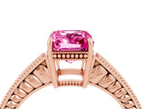 Rose gold Emerald Cut Pink Sapphire Ring with Milgrain Pavé Band and Four-Prong Setting_40