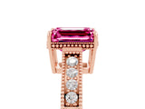 Rose gold Emerald Cut Pink Sapphire Ring with Milgrain Pavé Band and Four-Prong Setting_41