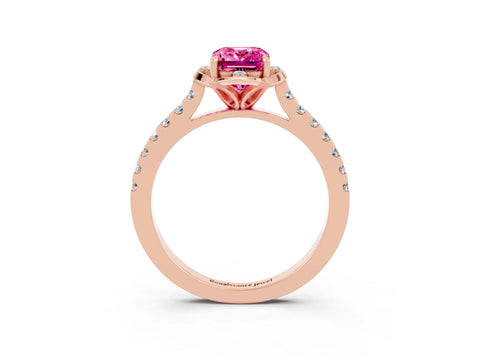 Rose gold Emerald Cut Pink Sapphire Ring with Pavé Band and Floral Prong Setting_3