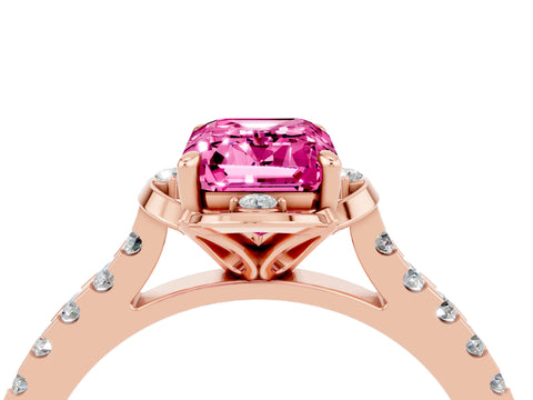 Rose gold Emerald Cut Pink Sapphire Ring with Pavé Band and Floral Prong Setting_4
