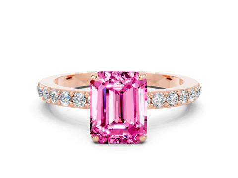 Rose gold Emerald Cut Pink Sapphire Ring with Pavé Band and Four-Prong Setting_24