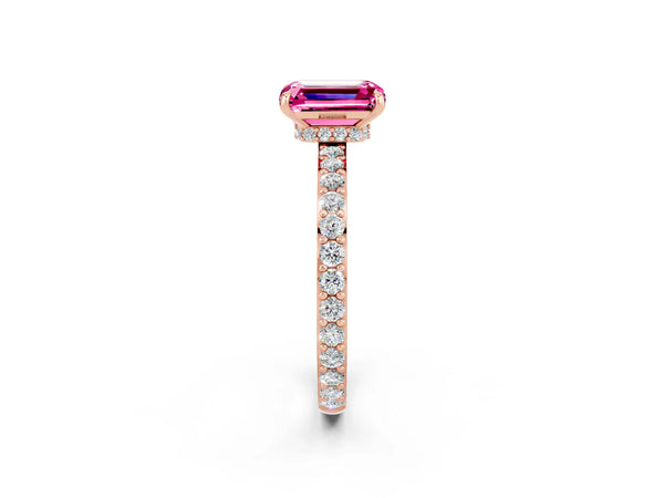 Rose gold Emerald Cut Pink Sapphire Pavé Engagement Ring with Round  Accents and Prong Setting