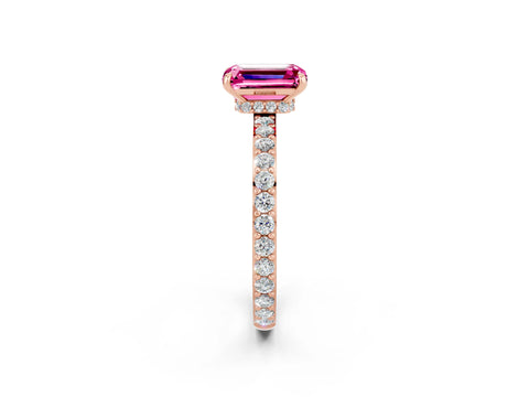 Rose gold Emerald Cut Pink Sapphire Ring with Pavé Band and Four-Prong Setting_26