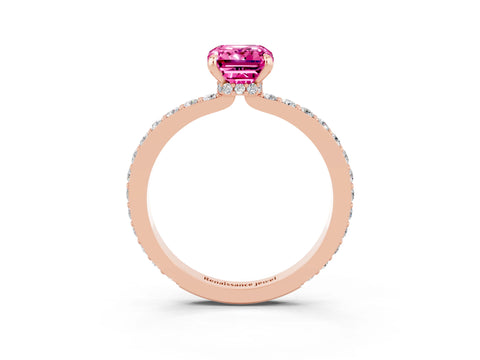 Rose gold Emerald Cut Pink Sapphire Ring with Pavé Band and Four-Prong Setting_27