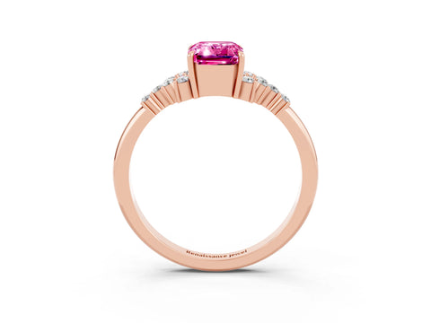 Rose gold Emerald Cut Pink Sapphire Ring with Side Stones and Four-Prong Setting_63