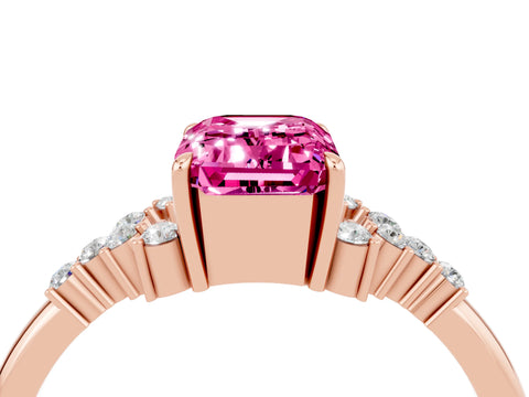 Rose gold Emerald Cut Pink Sapphire Ring with Side Stones and Four-Prong Setting_64