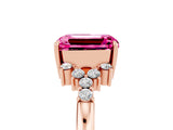 Rose gold Emerald Cut Pink Sapphire Ring with Side Stones and Four-Prong Setting_65