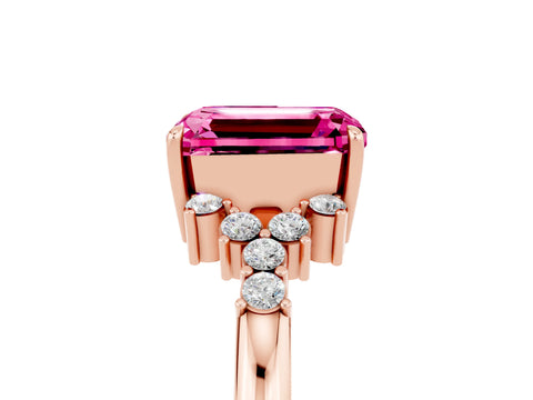 Rose gold Emerald Cut Pink Sapphire Ring with Side Stones and Four-Prong Setting_65