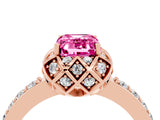 Rose gold Emerald Cut Pink Sapphire Scalloped Halo Engagement Ring with Round Shared Prong Band_28
