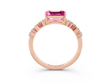 Rose gold Emerald Cut Pink Sapphire Scattered Round Accent Ring with Prong Setting_15