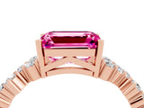 Rose gold Emerald Cut Pink Sapphire Scattered Round Accent Ring with Prong Setting_16