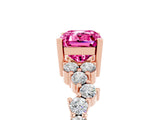 Rose gold Emerald Cut Pink Sapphire Scattered Round Accent Ring with Prong Setting_17