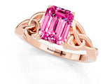 Rose gold Emerald Cut Pink Sapphire Solitaire Celtic Knot Ring with Four-Prong Setting_25