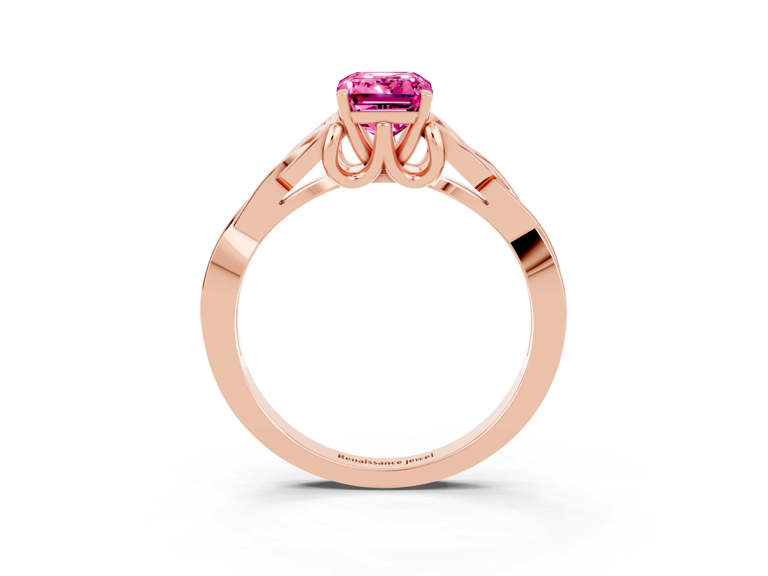 Rose gold Emerald Cut Pink Sapphire Solitaire Celtic Knot Ring with Four-Prong Setting_27