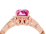 Rose gold Emerald Cut Pink Sapphire Solitaire Celtic Knot Ring with Four-Prong Setting_28