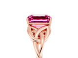 Rose gold Emerald Cut Pink Sapphire Solitaire Celtic Knot Ring with Four-Prong Setting_29