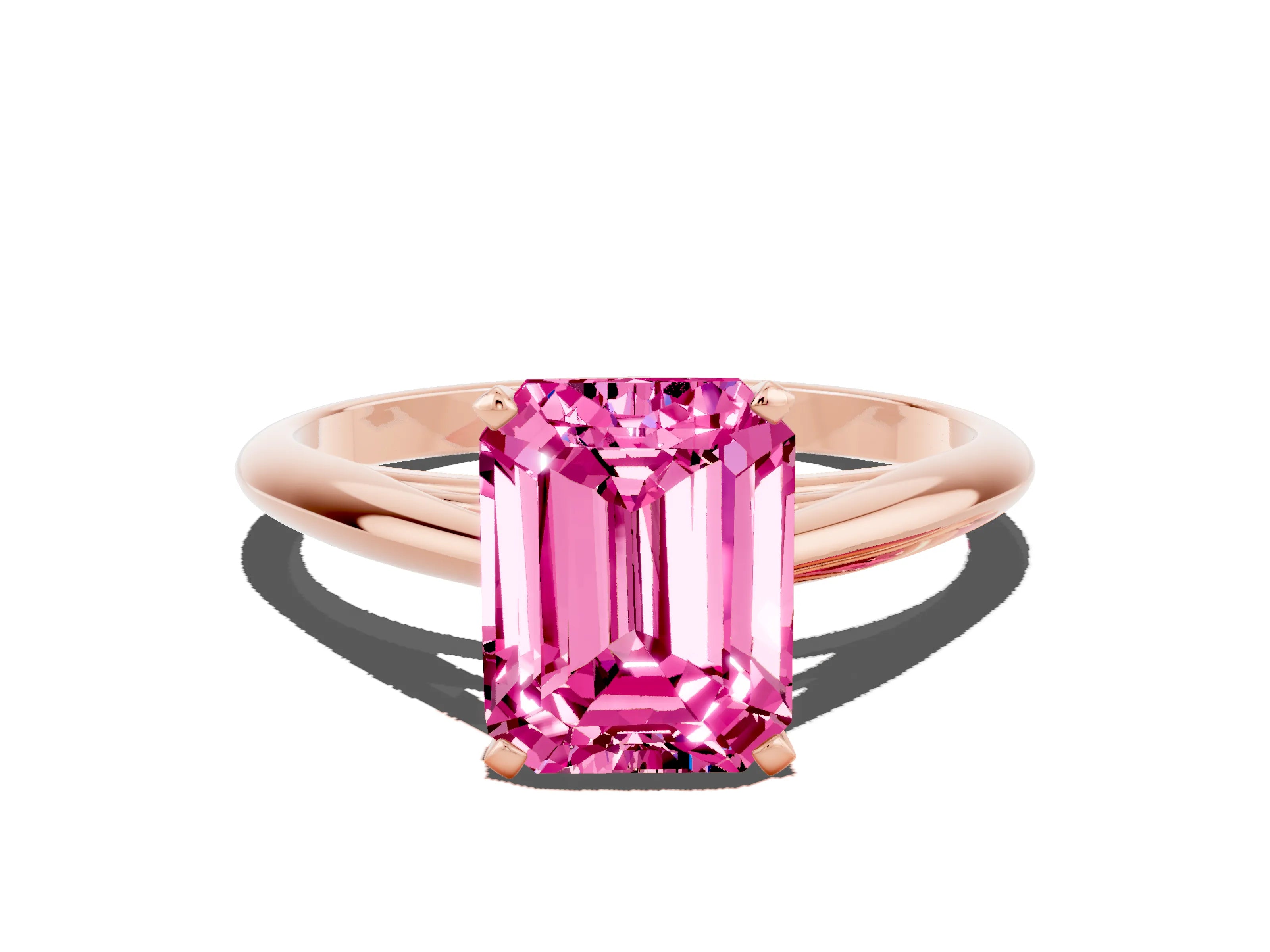 Rose gold Emerald Cut Pink Sapphire Solitaire Engagement Ring with Cathedral Setting and Four-Prong Mount_12