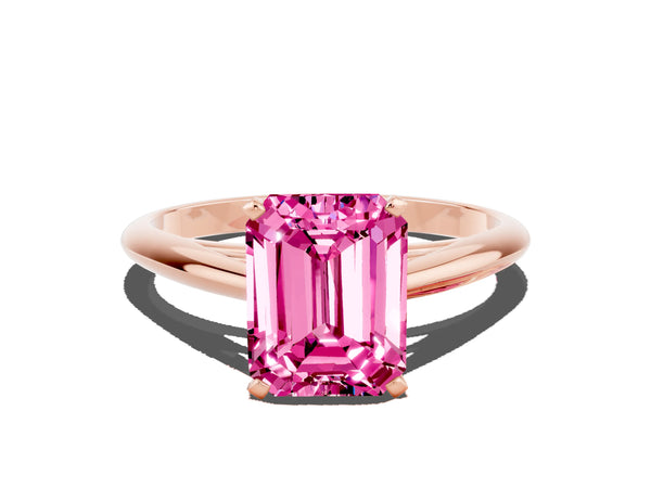 Rose gold Emerald Cut Pink Sapphire Solitaire Engagement Ring with Cathedral Setting and Four-Prong Mount