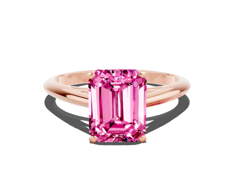 Rose gold Emerald Cut Pink Sapphire Solitaire Engagement Ring with Cathedral Setting and Four-Prong Mount_12