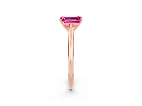 Rose gold Emerald Cut Pink Sapphire Solitaire Engagement Ring with Cathedral Setting and Four-Prong Mount