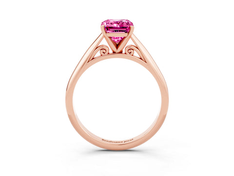 Rose gold Emerald Cut Pink Sapphire Solitaire Engagement Ring with Cathedral Setting and Four-Prong Mount_15