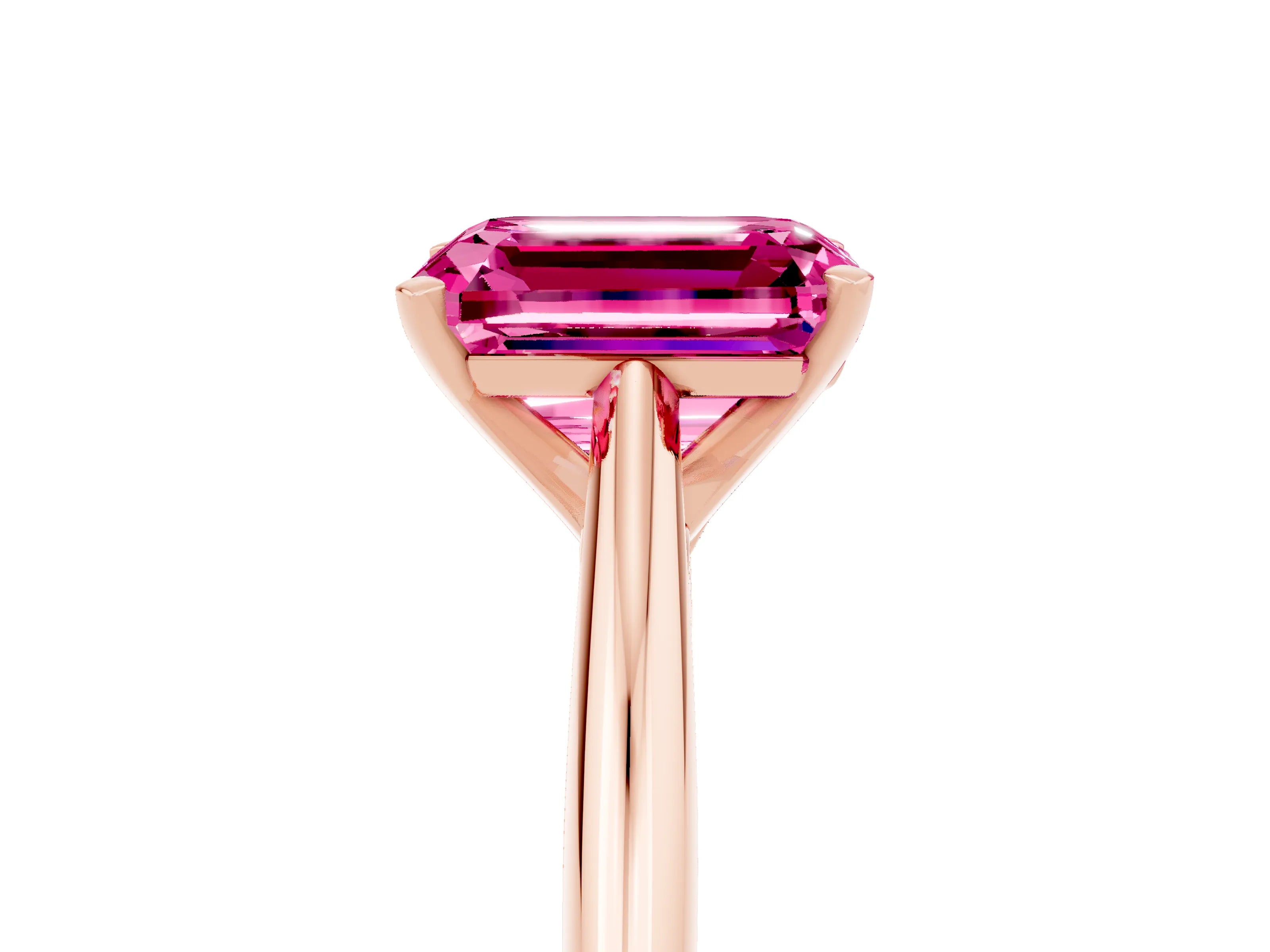 Rose gold Emerald Cut Pink Sapphire Solitaire Engagement Ring with Cathedral Setting and Four-Prong Mount_17